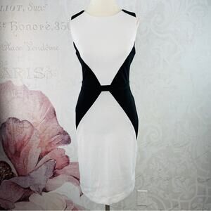 Nicole by Nicole Miller Black White Geometric Color Block Knit Dress Size Small